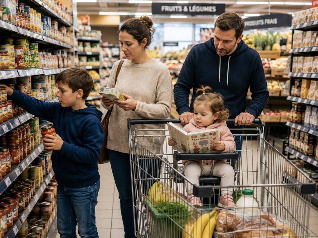 Courses en famille sans écran : des astuces concrètes pour occuper petits et grands, et gérer les crises devant la caisse sans culpabiliser.